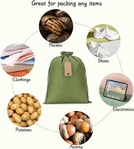 Miniatura 3 de Tapleap Bolsas de arpillera con cordón – 10 bolsas de regalo verdes de 12 x 16 pulgadas para envolver regalos, ropa, desinfectante de manos, panes