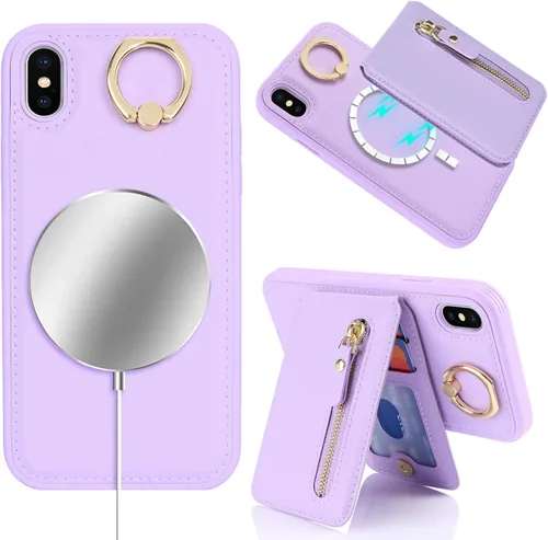 Miniatura 15 de Havaya Funda para iPhone Xs y iPhone X, cartera con tarjetero y llavero, soporte de anillo de piel sintética, diseño floral con ranuras