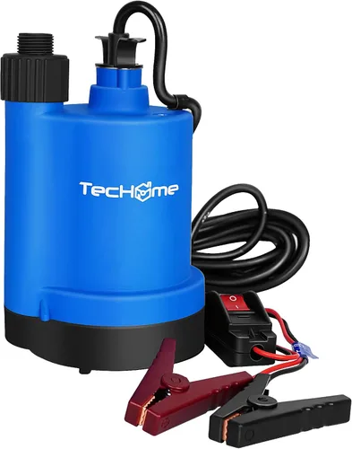 TecHome Bomba de 12 V, bomba de transferencia de agua de 1500 GPH Bomba de sumidero Bomba de agua sumergible, con cable de alimentación de 20 pies.