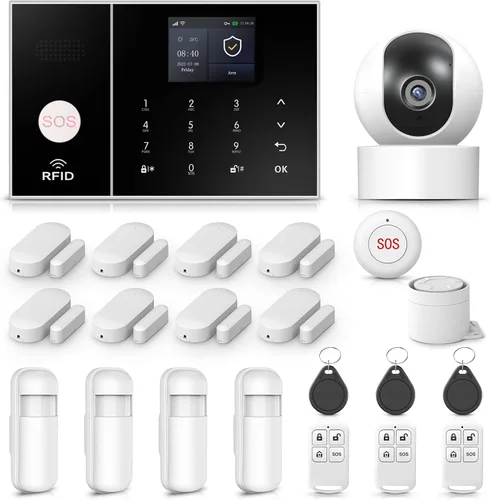 LWOHSI Sistema de alarma inalámbrico para seguridad del hogar, sensores de movimiento y puerta de bricolaje, cámara de seguridad HD de 3 MP,