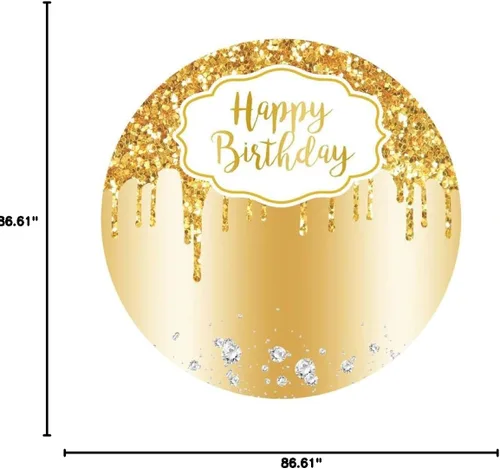 Miniatura 5 de Leowefowa Telón de fondo redondo dorado brillante de feliz cumpleaños con lentejuelas doradas de diamantes para fotografía, fondo de poliéster