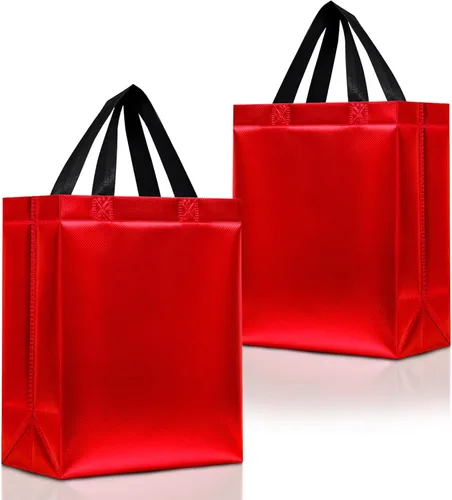 Nush Nush Bolsas de Regalo Rojas Tamaño Mediano – Juego de 12 Bolsas de Regalo Rojas Brillantes Reutilizables con Asas - Bolsa Ideal para Regalos de