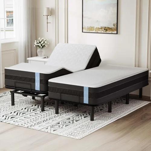Miniatura 13 de FLEXISPOT Base de cama ajustable individual XL + colchón de espuma viscoelástica de gel refrescante de 12 pulgadas, masaje, inclinación de cabeza