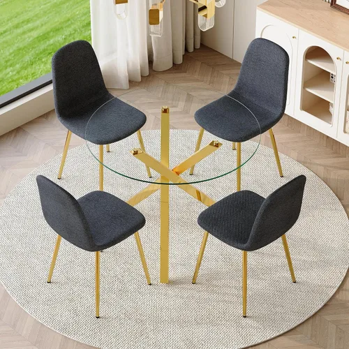 Miniatura 10 de Juego de mesa de comedor redonda de vidrio para 4, mesa de cocina redonda de 39 pulgadas y sillas para 4 personas con tapa de vidrio templado y base