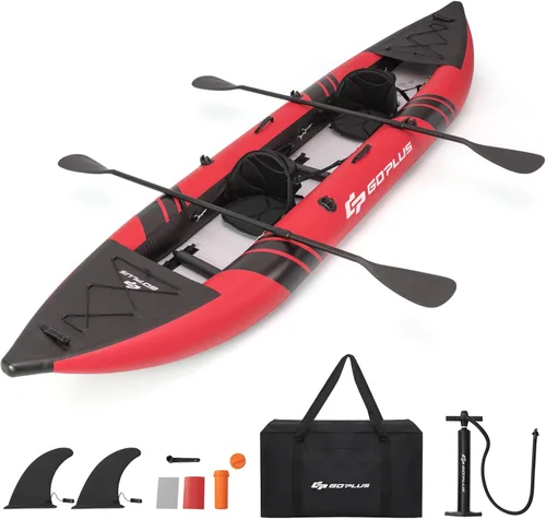 Goplus Kayak inflable, juego de kayak para 2 personas para adultos con capacidad de peso de 507 libras, 2 remos de aluminio, asiento acolchado de