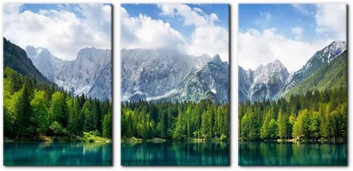 Miniatura 37 de Pacimo 3 Piezas Arte de Pared Verde Pintura Parque Nacional Yosemite Lago de Agua Clara Montañas Árboles Rocas Imágenes Impresiones en Lienzo