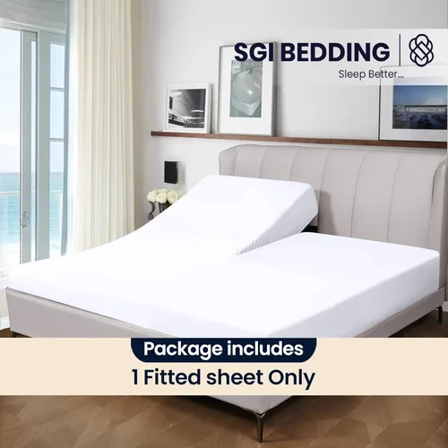 Miniatura 2 de SGI bedding Sábana bajera ajustable Queen Split Top de 28 pulgadas con cabezal flexible SOLO 100% algodón egipcio 1000 hilos Sábana bajera Flex Top