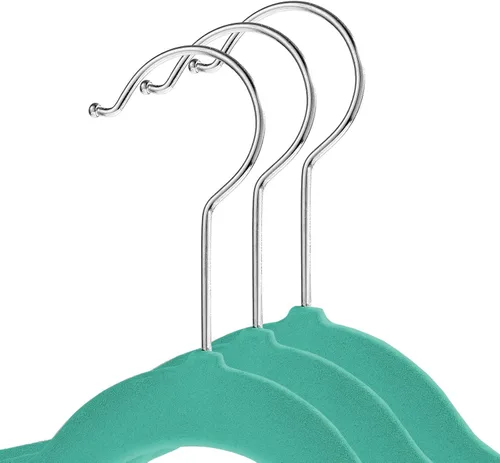 Miniatura 2 de Casafield 50 perchas de terciopelo para niños, tamaño de 14 pulgadas, color verde azulado