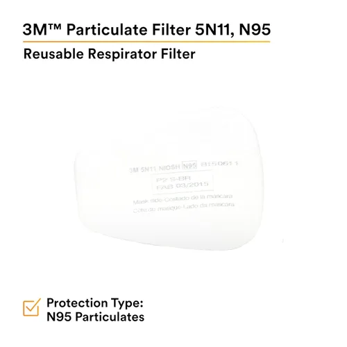 Miniatura 2 de 3M Filtro respirador N95, 5N11, desechable, ayuda a proteger contra partículas no a base de aceite, uso con respiradores 3M serie 5000 o cartuchos