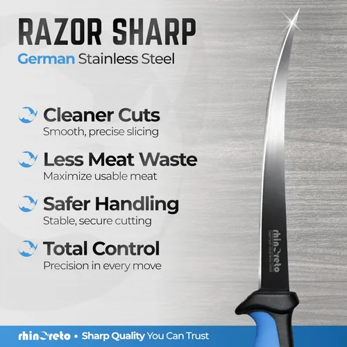 Miniatura 2 de Rhinoreto Cuchillo de filete para pescado, hoja de acero inoxidable alemán flexible y súper afilada de 5-9 pulgadas, cuchillos profesionales
