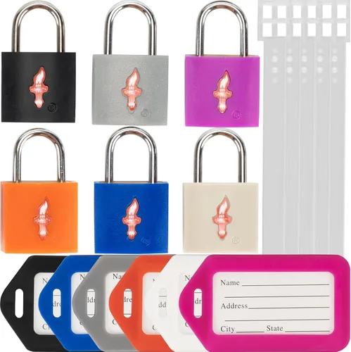 Paquete de 6 cerraduras de equipaje TSA mixtas de colores con llave y etiqueta de viaje, aprobado por la TSA, cerradura familiar para mochilas,