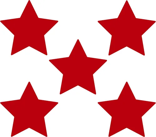 Miniatura 72 de LiteMark Durable Stars, calcomanía roja brillante de 5.5 pulgadas, uso en hormigón liso, azulejos, vidrio, paquete de 8 estrellas Rojo