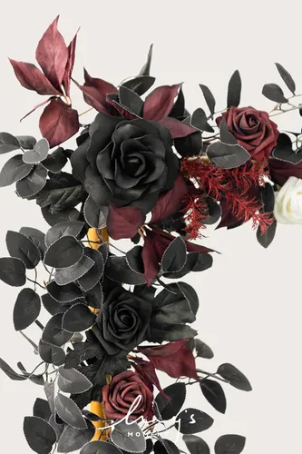 Miniatura 3 de Ling's Moment Guirnalda de Flores Artificiales Negra Burdeos de 5 Pies, Hojas de Rosas Falsas, Guirnalda Floral, Flores de Arco, Enredadera
