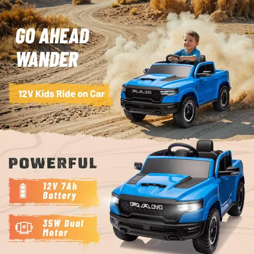 Miniatura 4 de YOFE Ram 1500 RHO - Auto de paseo para niños, camión eléctrico de 12 V con control remoto, auto de juguete para niños con ventanas elevadas, Azul