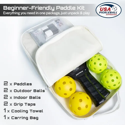 Miniatura 8 de Juego de 2 palas de pickleball aprobadas por USAPA de fibra de carbono con raquetas de pickleball para principiantes, bolas de pepinillo