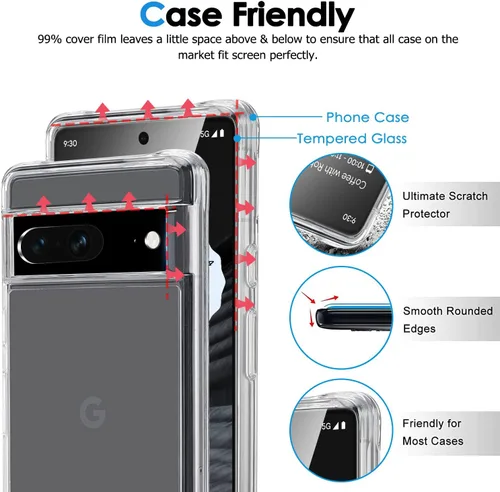 Miniatura 6 de LYWHL [Paquete de 2+2] Protector de pantalla de privacidad para Google Pixel 7 con protector de lente de cámara, vidrio templado antiespía