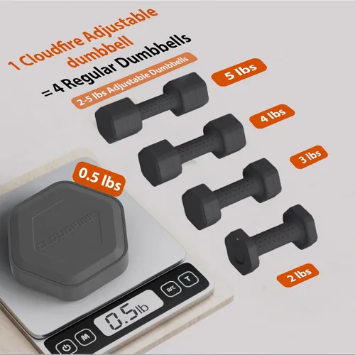 Miniatura 3 de Juego de 2 mancuernas ajustables, juego de mancuernas 4 en 1, pesas de mano para mujeres en casa, juego de mancuernas de 5 libras con mango cómodo