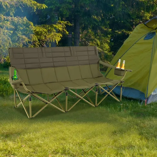 Miniatura 9 de Goplus Silla de campamento para 3 personas para adultos, silla plegable de gran tamaño para exteriores baja con portavasos y acolchado grueso, silla