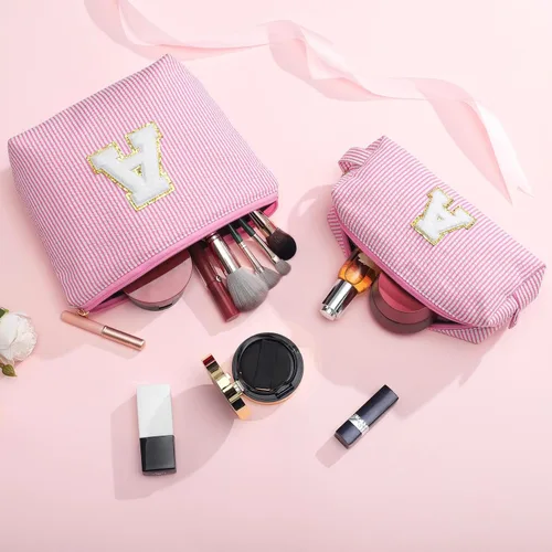Miniatura 7 de YOOLIFE Regalos del Día de la Madre para mujeres, bolsa de maquillaje con inicial, bolsa de cosméticos, bolsa de maquillaje de viaje, regalos Rosado