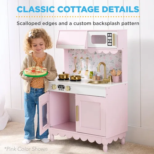 Miniatura 3 de Best Choice Products Juego de cocina para niños pequeños, casa de campo de madera para niños con 5 accesorios, almacenamiento de juguetes, borde