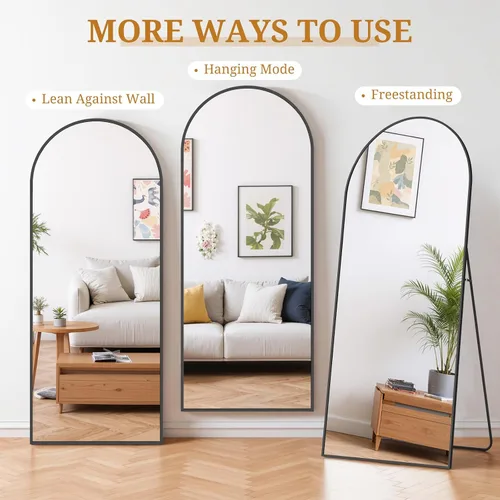 Miniatura 6 de Espejo de cuerpo completo de 71 x 26 pulgadas, espejo de cuerpo completo arqueado montado en la pared, espejos inclinados con soporte, marco