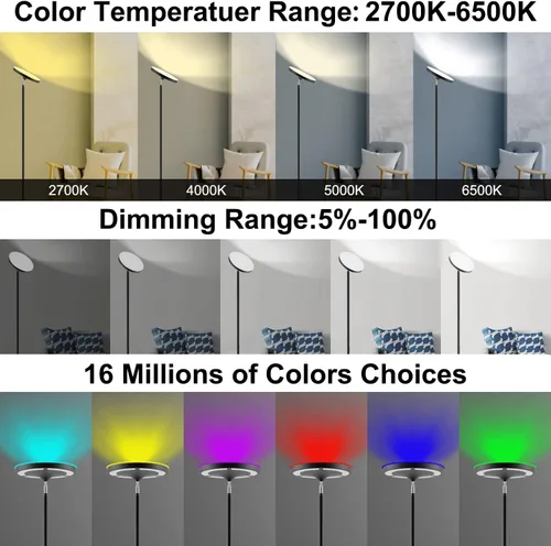 Miniatura 7 de Keepsmile Lámpara de pie de iluminación doble cara LED con aplicación inteligente 36W/2600LM lámpara de pie alta brillante RGB lámpara de pie