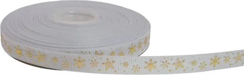 Miniatura 13 de Cinta de grogrén de copo de nieve con impresión dorada de 25 yardas cada rollo, borde tejido 100% poliéster (3/8 pulgadas, beige)
