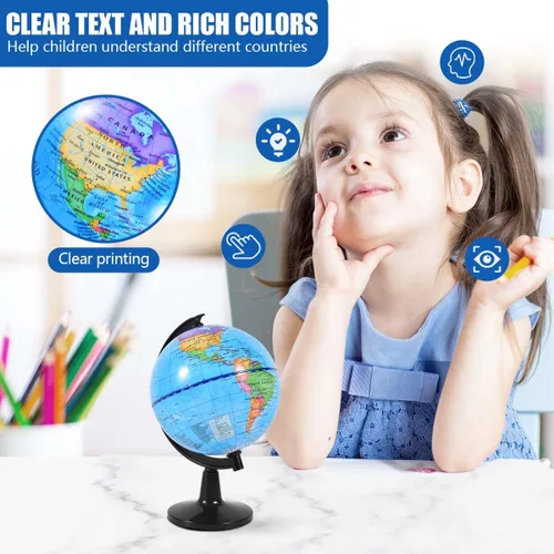 Miniatura 4 de KISEER Globo de mundo giratorio de 4 pulgadas con soporte para niños, aprendizaje de geografía, aula, educación u oficina, decoración del hogar