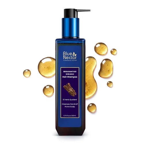 Blue Nectar Champú limpiador anticaspa y cuero cabelludo saludable con Bhringraj, Shikakai, adecuado para cabello teñido, cabello encrespado seco