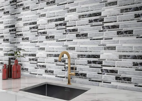 Miniatura 4 de Azulejos de metro para despegar y pegar (azulejos de mármol sintéticos) para cocina, baño, autocaravana, acentos de pared, vinilo adhesivo, azulejos