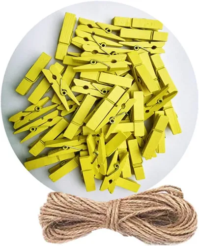 Miniatura 21 de 50 piezas de pequeñas pinzas de madera para fotos con cordel de yute, mini pinzas para ropa para manualidades, decoración, secado de ropa, 50 piezas