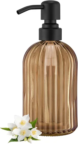 Miniatura 27 de Dispensadores de jabón de vidrio para cocina y baño, botella de vidrio pesado de 16 onzas, bomba de níquel cepillado de acero inoxidable