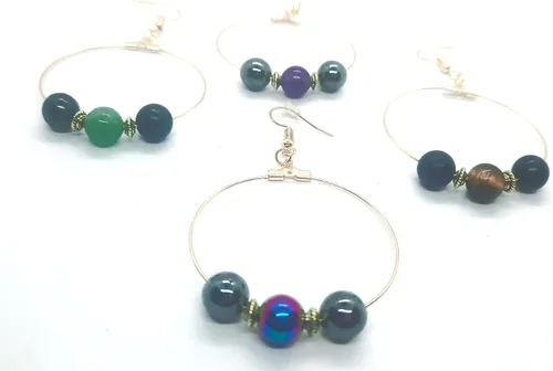Crystal Shungite - Aretes de aro de oro con protección energética con turmalina negra y hematita, Oro amarillo, shungite