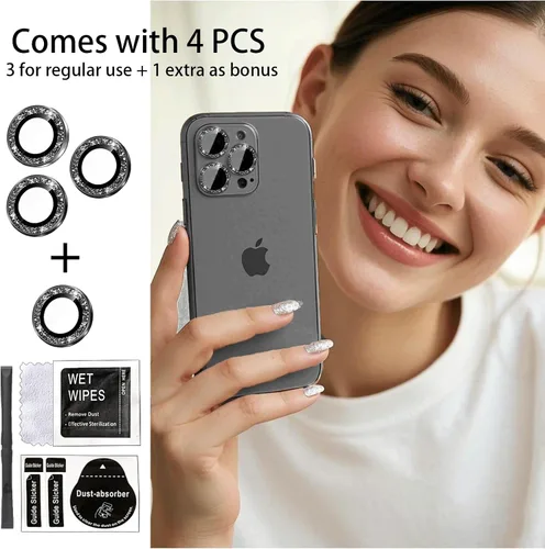 Miniatura 2 de Protector de lente de cámara compatible con iPhone 16 Plus y iPhone 16 (paquete de 4, 2 juegos), con purpurina brillante, funda de cámara