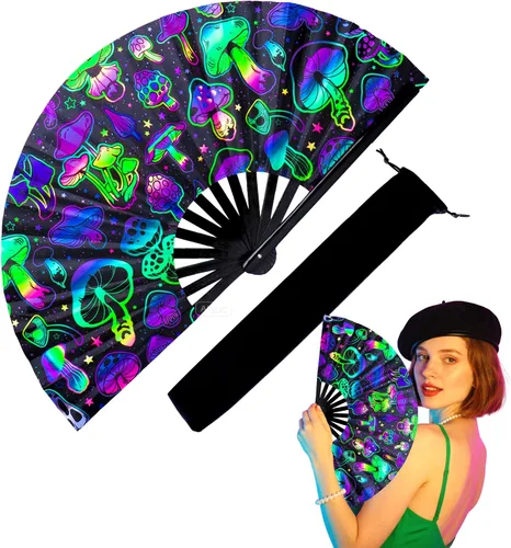 Miniatura 13 de Abanico de mano grande de 13 pulgadas con luz UV para baile en línea, abanico plegable para botas en el suelo, actuación, boda, fiesta - abanico