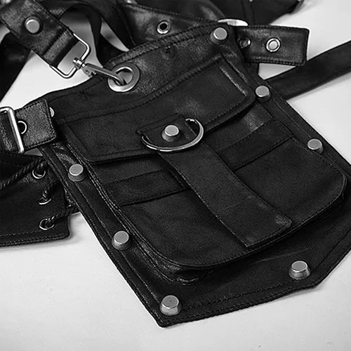 Miniatura 6 de gzqirun Cinturón para hombre con arnés de pecho Steampunk de cuero PU armaduras de hombro soldado gótico mujer Moto y brazo bolsa hombres
