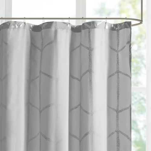 Miniatura 5 de Intelligent Design - Cortina de ducha Raina, estampado geométrico, lavable a máquina, moderna, para el cuarto de baño, estilo metalizado Gris