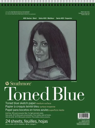 Strathmore Bloc de bocetos serie 400, azul tonificado, 11 x 14 pulgadas, 24 hojas – Cuaderno de bocetos de artista para dibujo, ilustración,