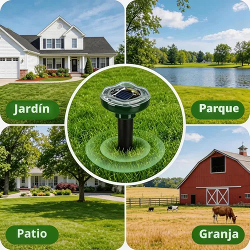 Miniatura 7 de Repelente de topos alimentado por energía solar, disuasorio ultrasónico para patio, césped y jardín, repele serpientes, conejo, tofa, ardilla