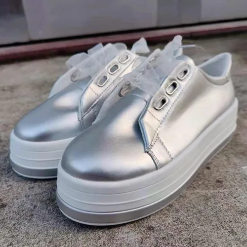 Miniatura 2 de Hbeylia Zapatos deportivos de plataforma para mujer, a la moda, informales, de cuero, puntera redonda, parte inferior gruesa, tacones altos, zapatos