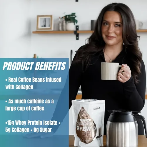 Miniatura 3 de Sweat Ethic Brew'D UP - Café con proteína de colágeno, aislado de suero de leche y péptidos de colágeno, cafeína natural, baja lactosa, sin azúcar