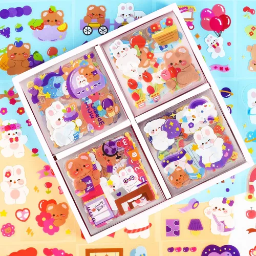 Lindo juego de calcomanías – 100 hojas de calcomanías decorativas de animales Kawaii para álbum de recortes para planificador de diario de viñetas
