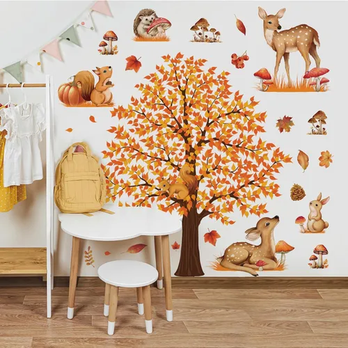 Miniatura 3 de 4 hojas de calcomanías de pared de árbol grande de otoño, árbol de arce, bosque de otoño, calcomanías de pared de bricolaje para despegar y pegar