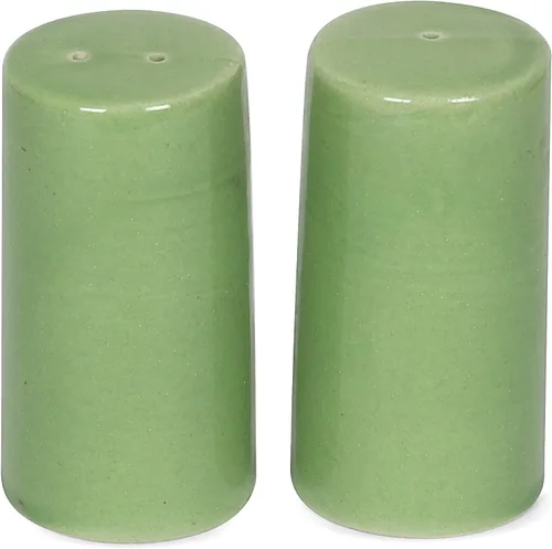 Salero y pimentero de cerámica | Soporte para mesa de comedor | Dispensadores para el hogar y la cocina verde (juego de 2)