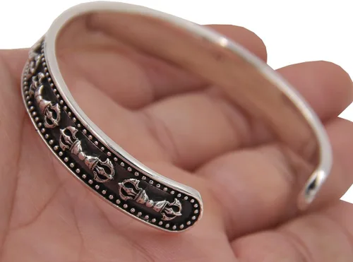 Miniatura 8 de DharmaObjects Pulsera Dorji grande de plata de ley 92.5 maciza Om Mani Padme Compassion Dorji, Metal