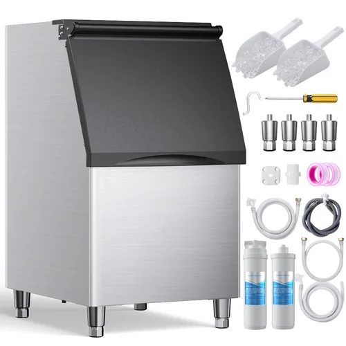 Miniatura 9 de Coolake Máquina comercial para hacer hielo de 200 libras/24 horas con contenedor de almacenamiento de 50 libras, máquina de hielo de acero