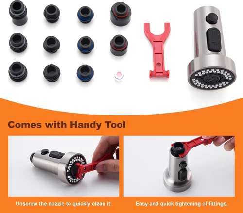 Miniatura 7 de TIORIY Cabezal Rociador Extraíble de Reemplazo - para Cabezal Rociador de Grifo de Cocina con 15 Adaptadores, Boquilla de Pulverización de Grifo