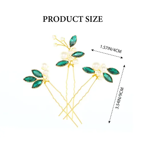 Miniatura 6 de Casdre Horquillas para el pelo de perlas doradas y verdes con diamantes de imitación para novias, accesorios para el cabello de boda para mujeres