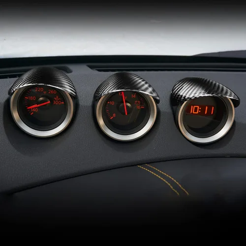 Miniatura 4 de Aramox Cubierta de calibre de salpicadero, 3 piezas de repuesto de fibra de carbono para salpicadero de automóvil, compatible con 370Z Z34 2 puertas