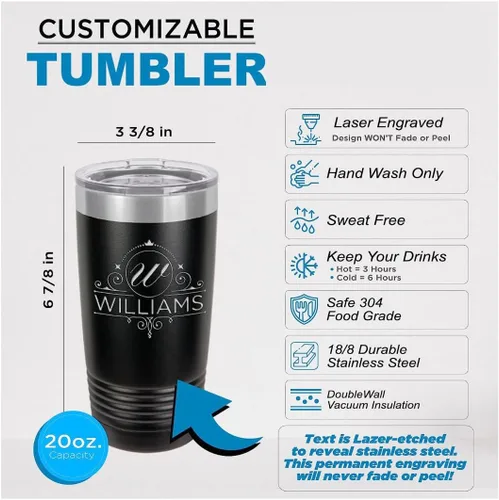 Miniatura 3 de Vasos de café personalizados con monograma con inicial y nombre, 20 onzas, grabado con láser en acero inoxidable aislado al vacío, taza de viaje